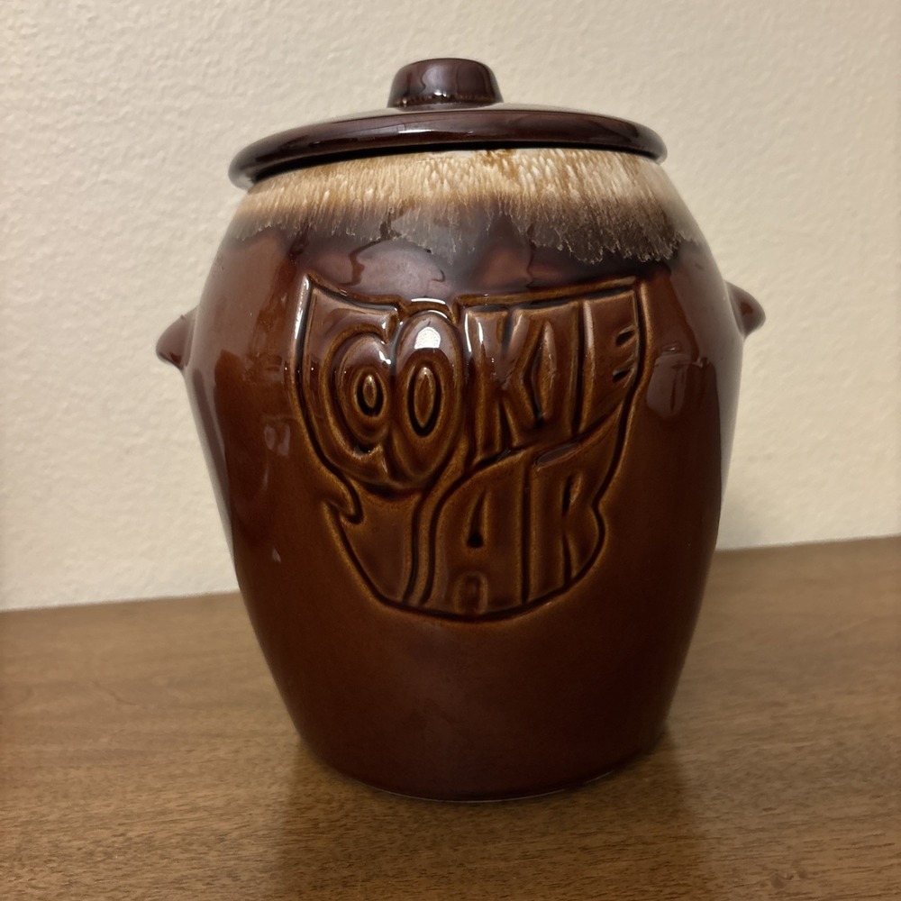Vintage McCoy Pottery Brown Drip Glaze Ceramic Cookie Jar Rustic USA 7024